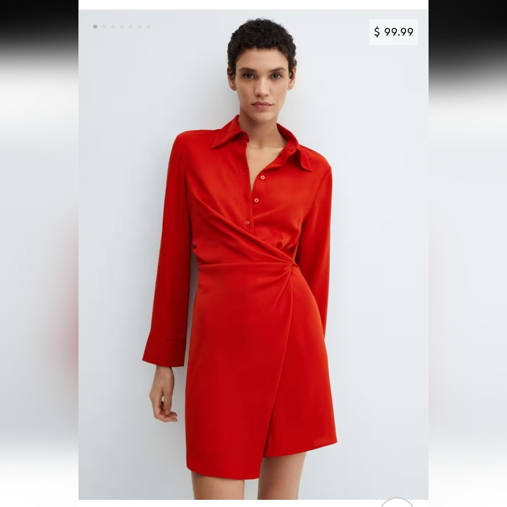 Mango Vibrant Red Long Sleeve Dress